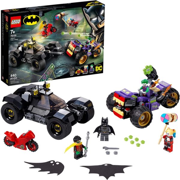 LEGO DC Batman Joker's Trike Chase 76159 Super-Hero Cars and Motorcycle Playset, Mini Shooting Batmobile Toy, for Fans of Batman, Robin, The Joker and Harley Quinn,(440 Pieces) - Dark Helmet Collectibles