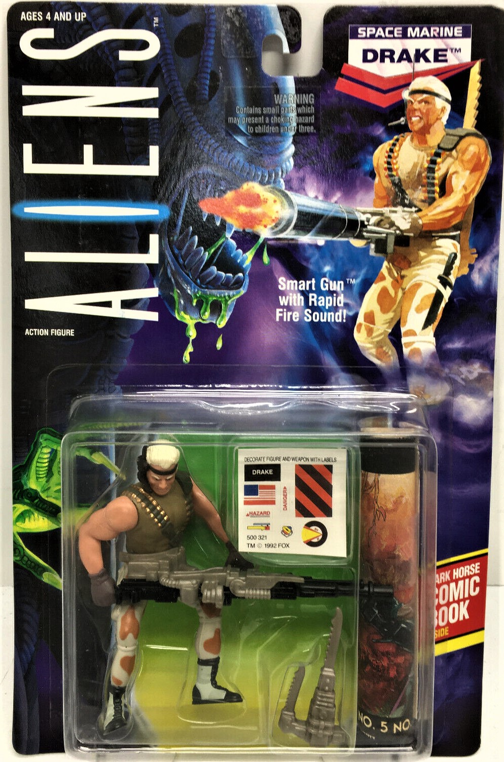 Vintage 1992 Kenner Aliens Space Marine Drake Action Figure with Comic ...